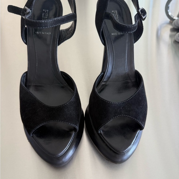 Fendi Black Suede Open-Toe Heels - Picture 1 of 8